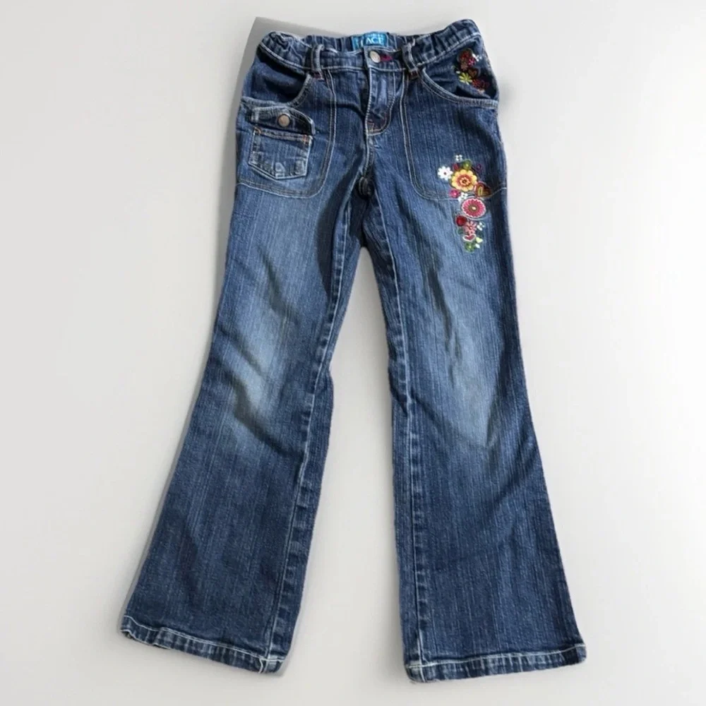 Y2K Children’s Place Girls Floral Embroidered Denim Jeans Size 6/7